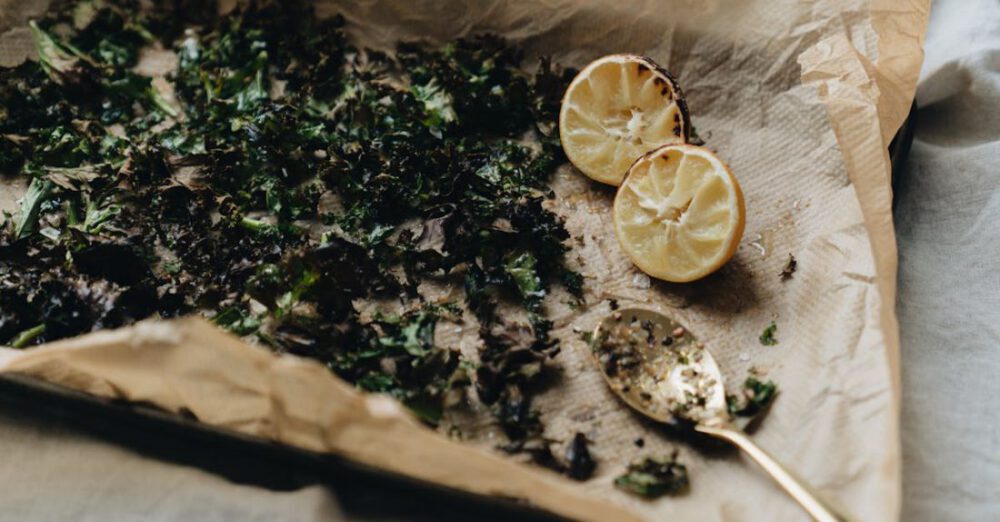 Herbs - Fired Herb with Lemon and Spoon on Paper